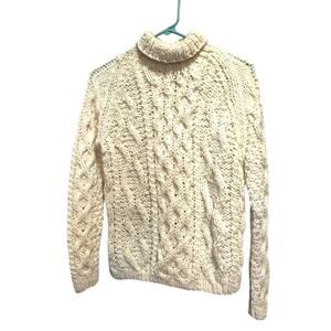 Vintage Penney's Cable Knit Sweater Wool Hand Knit Sz M Cream Color Made Italy